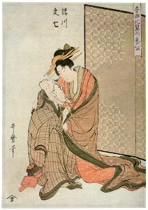 Kitagawa Utamaro – Kiyokawa and Bunshichi, from the series Musical Program of True Love [from Ukiyo-e shuka. Museum of Fine Arts, Boston III]. Free illustration for personal and commercial use.