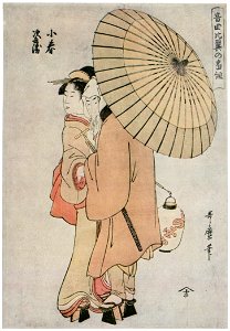 Kitagawa Utamaro – Koharu and Jihei, from the series Musical Program of True Love [from Ukiyo-e shuka. Museum of Fine Arts, Boston III]. Free illustration for personal and commercial use.