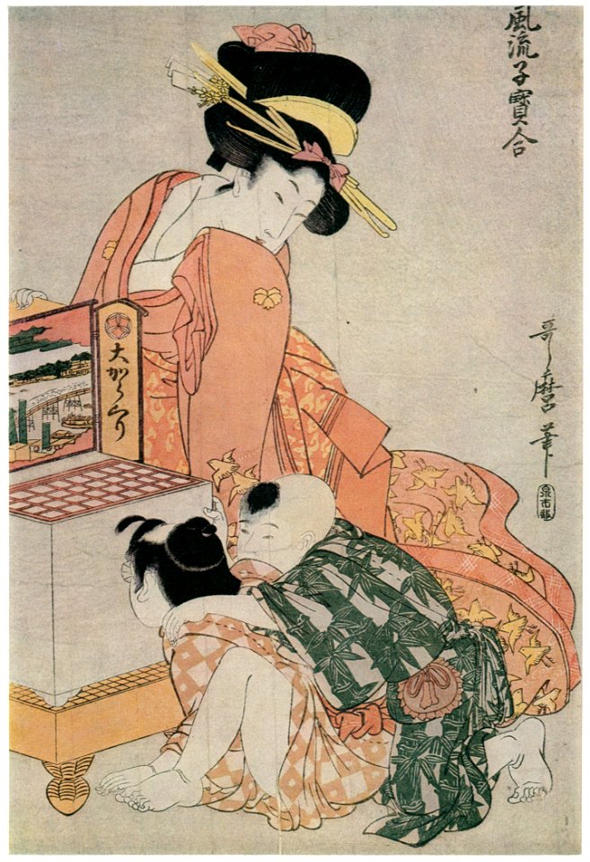 Kitagawa Utamaro – The Large Peepshow, from the series Fashionable Comparisons of Precious Children [from Ukiyo-e shuka. Museum of Fine Arts, Boston III]. Free illustration for personal and commercial use.