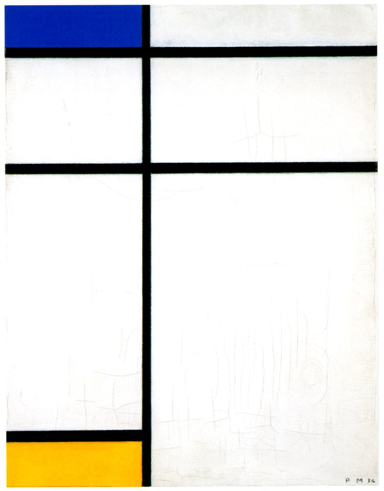 Piet Mondrian – Compositie met blauw, geel en wit [from Mondrian: 1872-1944: Structures in Space]. Free illustration for personal and commercial use.