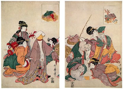 Kitagawa Utamaro – The Seven Gods of Good Fortune Playing Party Games [from Ukiyo-e shuka. Museum of Fine Arts, Boston III]. Free illustration for personal and commercial use.