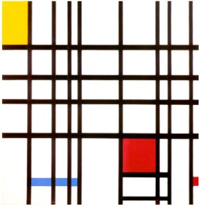 Piet Mondrian – Compositie met rood, geel en blauw [from Mondrian: 1872-1944: Structures in Space]. Free illustration for personal and commercial use.