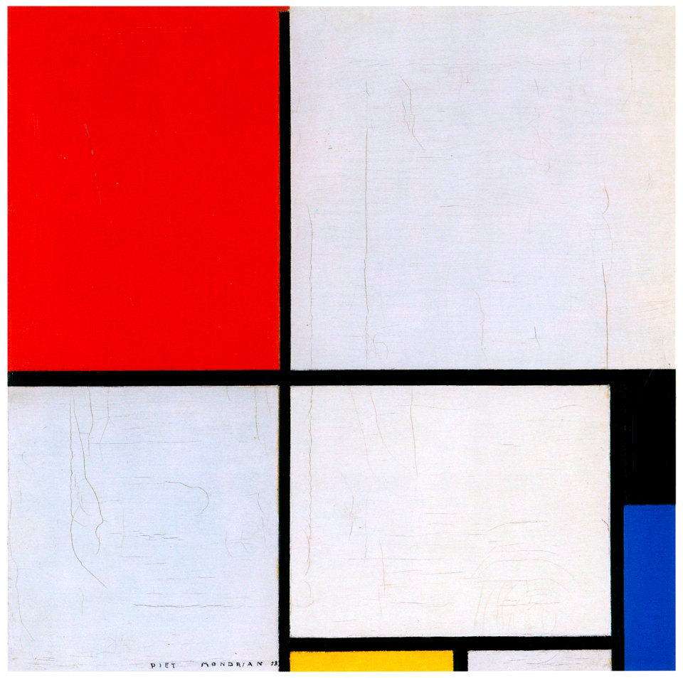 Piet Mondrian – Compositie met rood, geel en blauw [from Mondrian: 1872-1944: Structures in Space]. Free illustration for personal and commercial use.