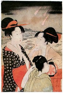 Kitagawa Utamaro – Women Viewing Fireworks at Ryôgoku Bridge (Left) [from Ukiyo-e shuka. Museum of Fine Arts, Boston III]. Free illustration for personal and commercial use.