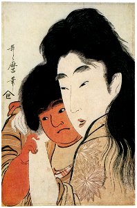 Kitagawa Utamaro – Yamauba Cuddling Kintarô [from Ukiyo-e shuka. Museum of Fine Arts, Boston III]. Free illustration for personal and commercial use.