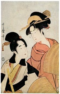 Kitagawa Utamaro – Young Couple Dressed as Komusô [from Ukiyo-e shuka. Museum of Fine Arts, Boston III]. Free illustration for personal and commercial use.