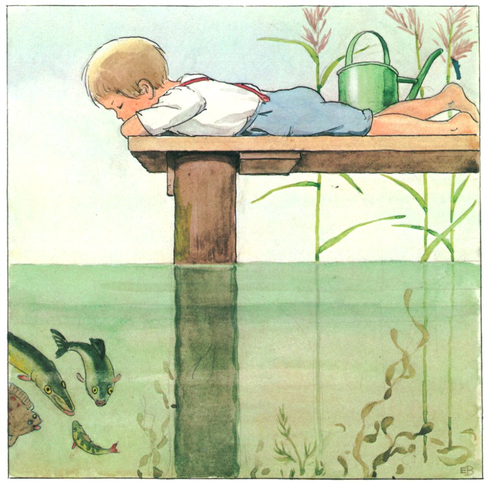 Elsa Beskow – Plate 11 [from The Curious Fish]. Free illustration for personal and commercial use.