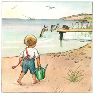 Elsa Beskow – Plate 10 [from The Curious Fish]. Free illustration for personal and commercial use.