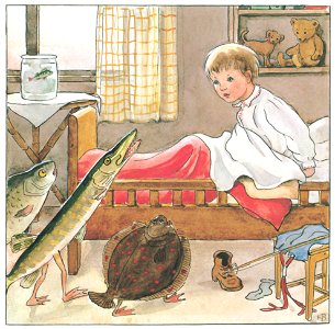 Elsa Beskow – Plate 9 [from The Curious Fish]. Free illustration for personal and commercial use.