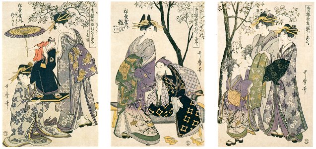 Kitagawa Utamaro – Complete Illustrations of Yoshiwara Parodies of Kabuki, a Set of Ten [from Ukiyo-e shuka. Museum of Fine Arts, Boston III]. Free illustration for personal and commercial use.