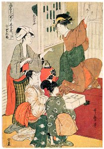 Kitagawa Utamaro – Parody of the Killing of the Nue, from the series Picture Siblings [from Ukiyo-e shuka. Museum of Fine Arts, Boston III]. Free illustration for personal and commercial use.