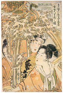 Kitagawa Utamaro – The Decorated Lantern of the Treasure Boat, from the series Female Geisha Section of the Niwaka Festival in the Yoshiwara [from Ukiyo-e shuka. Museum of Fine Arts, Boston III]. Free illustration for personal and commercial use.