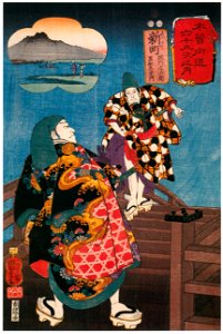 Utagawa Kuniyoshi – Gokumon Shōbei and Kurofune Chūemon [from The Sixty-nine Stations of the Kisokaido]. Free illustration for personal and commercial use.