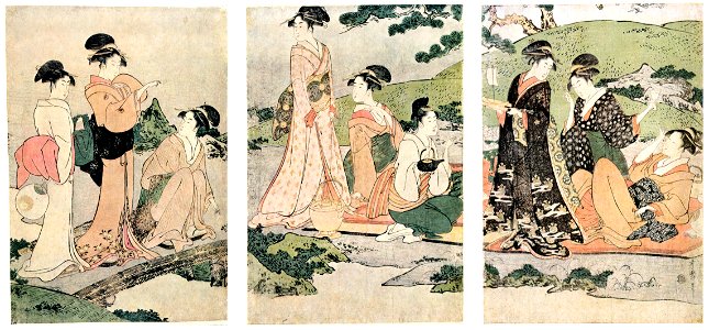 Kitagawa Utamaro – Women’s Picnic beside a Stream [from Ukiyo-e shuka. Museum of Fine Arts, Boston III]. Free illustration for personal and commercial use.