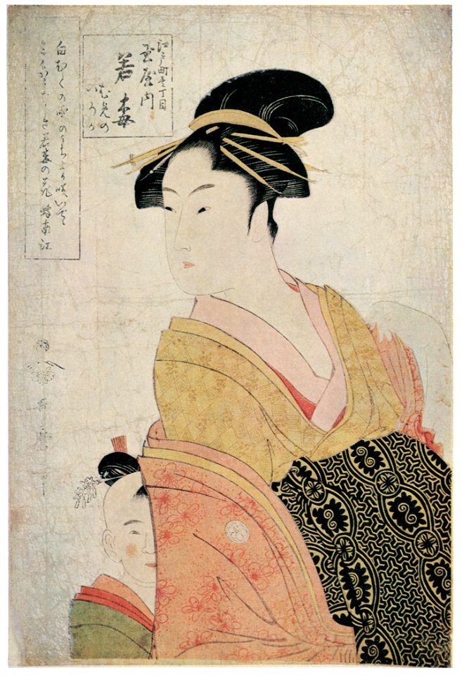Kitagawa Utamaro – Wakaume of the Tamaya in Edo-machi itchôme, kamuro Mumeno and Iroka [from Ukiyo-e shuka. Museum of Fine Arts, Boston III]