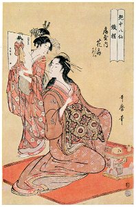 Kitagawa Utamaro – The Immortal Li Tieguai, represented by Hanaôgi of the Ôgiya, kamuro Yoshino and Tatsuta, from the series Eight Immortals in the Art of Love [from Ukiyo-e shuka. Museum of Fine Arts, Boston III]