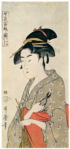 Kitagawa Utamaro – Naniwaya Okita, from the series One Hundred Vases of Flower Arrangements [from Ukiyo-e shuka. Museum of Fine Arts, Boston III]. Free illustration for personal and commercial use.