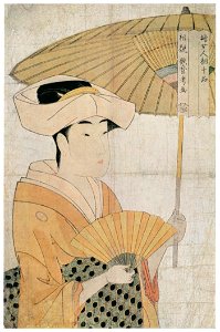 Kitagawa Utamaro – Woman Holding up a Parasol, from the series Ten Classes of Women’s Physiognomy [from Ukiyo-e shuka. Museum of Fine Arts, Boston III]. Free illustration for personal and commercial use.