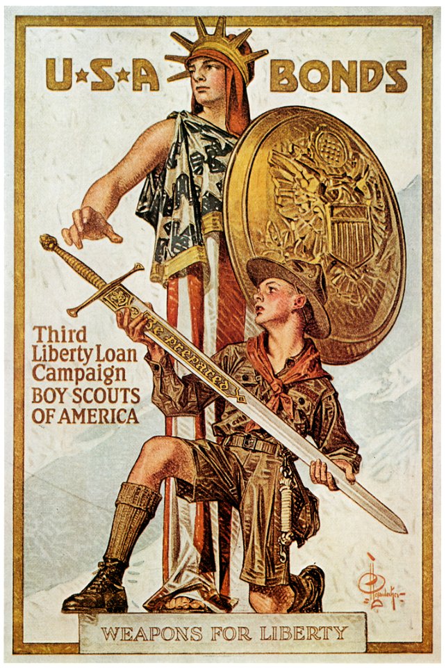 J. C. Leyendecker – “Weapons for Liberty.” War Bond Poster 1917 [from The J. C. Leyendecker Poster Book]. Free illustration for personal and commercial use.