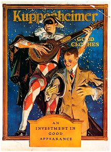 J. C. Leyendecker – B. Kuppenheimer & Company advertisement. Courtesy Stephen R. Sanderson Collection [from The J. C. Leyendecker Poster Book]. Free illustration for personal and commercial use.