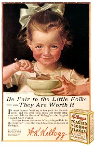 J. C. Leyendecker – Kellogg’s Corn Flakes advertisement, 1917. Courtesy Kellogg Co. [from The J. C. Leyendecker Poster Book]. Free illustration for personal and commercial use.