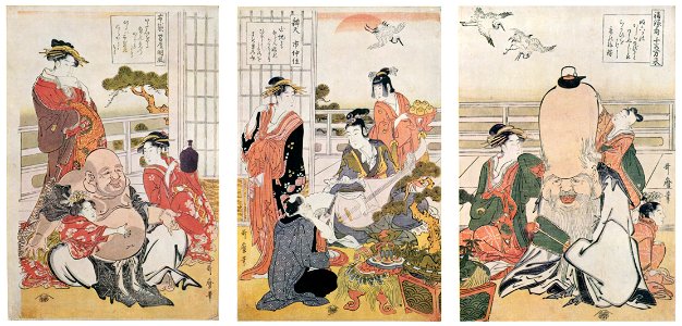 Kitagawa Utamaro – Fukurokuju, Benten, and Hotei at a Party with Courtesans [from Ukiyo-e shuka. Museum of Fine Arts, Boston III]