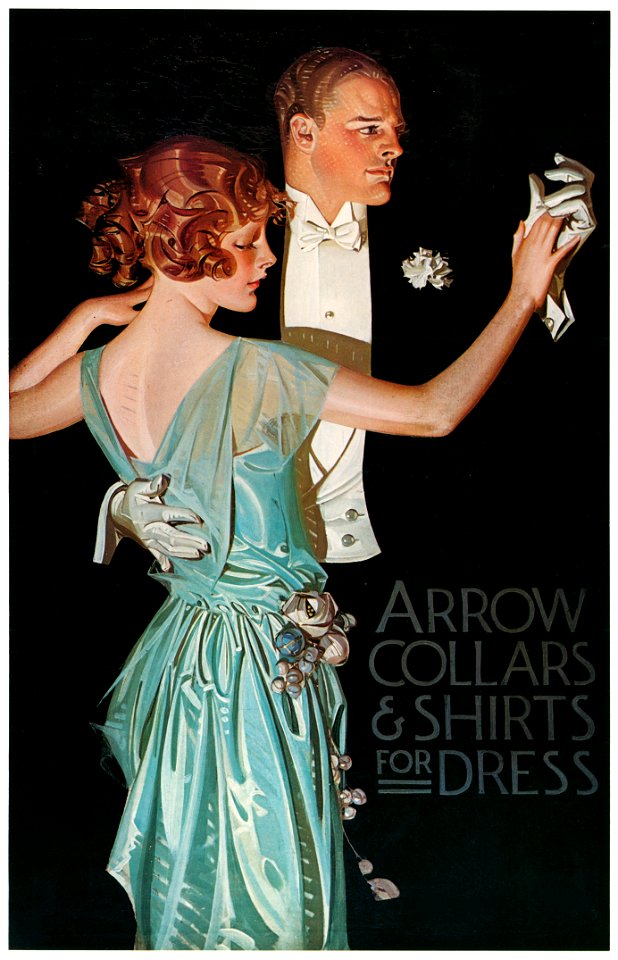 J. C. Leyendecker – Arrow Collar advertisement, ca. 1913. Courtesy Cluett. Peabody & Co., Inc. [from The J. C. Leyendecker Poster Book]. Free illustration for personal and commercial use.