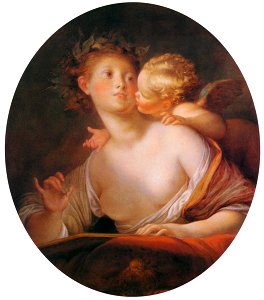 Jean-Honoré Fragonard – THE MUSE ERATO INSPIRED BY CUPID [from Fragonard]. Free illustration for personal and commercial use.