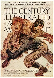 J. C. Leyendecker – “College Football,” Century Illustrated Monthly Magazine cover, November 1909 [from The J. C. Leyendecker Poster Book]. Free illustration for personal and commercial use.