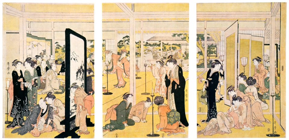 Kitagawa Utamaro – Santô Kyôden at a Daimyô’s Mansion [from Ukiyo-e shuka. Museum of Fine Arts, Boston III]. Free illustration for personal and commercial use.