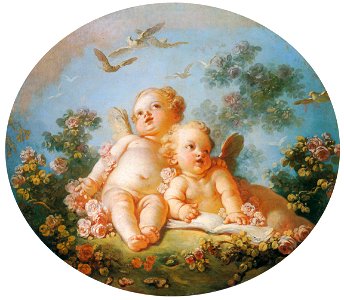 Jean-Honoré Fragonard – TWO CUPIDS / SPRING [from Fragonard]. Free illustration for personal and commercial use.