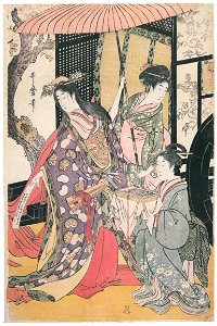 Kitagawa Utamaro – Parody of an Imperial Carriage Scene [Center] [from Ukiyo-e shuka. Museum of Fine Arts, Boston III]. Free illustration for personal and commercial use.