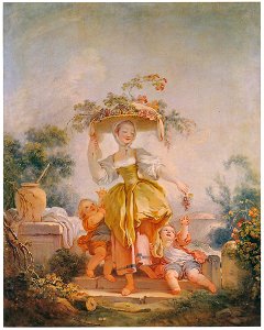 Jean-Honoré Fragonard – WOMAN GATHERING GRAPES [from Fragonard]. Free illustration for personal and commercial use.