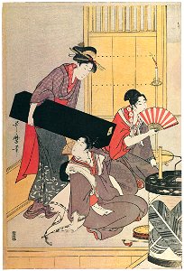 Kitagawa Utamaro – Niwaka Festival Performers in a Yoshiwara Teahouse [Left] [from Ukiyo-e shuka. Museum of Fine Arts, Boston III]. Free illustration for personal and commercial use.