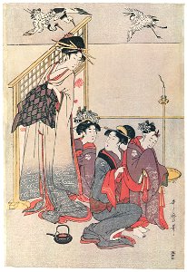 Kitagawa Utamaro – Niwaka Festival Performers in a Yoshiwara Teahouse [Right] [from Ukiyo-e shuka. Museum of Fine Arts, Boston III]. Free illustration for personal and commercial use.