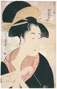 Kitagawa Utamaro – The Habit of Looking Clever, from the series Seven Bad Habits [from Ukiyo-e shuka. Museum of Fine Arts, Boston III]. Free illustration for personal and commercial use.