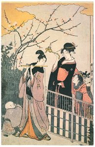 Kitagawa Utamaro – A Modern Version of the Concert of Ushiwakamaru and Jôruri-hime (Left) [from Ukiyo-e shuka. Museum of Fine Arts, Boston III]. Free illustration for personal and commercial use.