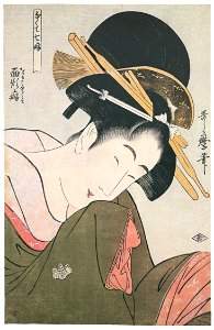 Kitagawa Utamaro – The Habit of Bashfulness, from the series Seven Bad Habits [from Ukiyo-e shuka. Museum of Fine Arts, Boston III]. Free illustration for personal and commercial use.