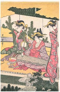 Kitagawa Utamaro – A Modern Version of the Concert of Ushiwakamaru and Jôruri-hime (Right) [from Ukiyo-e shuka. Museum of Fine Arts, Boston III]. Free illustration for personal and commercial use.