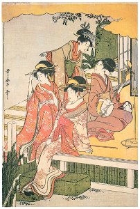 Kitagawa Utamaro – A Modern Version of the Concert of Ushiwakamaru and Jôruri-hime (Center) [from Ukiyo-e shuka. Museum of Fine Arts, Boston III]. Free illustration for personal and commercial use.