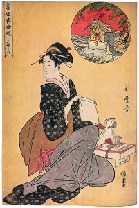 Kitagawa Utamaro – Takashima Ohisa, from the series Young Women of the Present Day Who Have Made their Mark, a Triptych [from Ukiyo-e shuka. Museum of Fine Arts, Boston III]. Free illustration for personal and commercial use.
