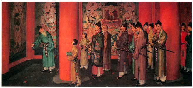 Wada Eisaku – Inauguration of Murals in Hōryūji Temple [from Retrospective Exhibition of Wada Eisaku]. Free illustration for personal and commercial use.