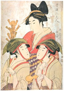 Kitagawa Utamaro – Three Beauties of the Yoshiwara [from Ukiyo-e shuka. Museum of Fine Arts, Boston III]. Free illustration for personal and commercial use.