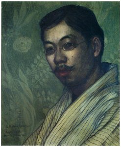 Wada Eisaku – Portrait of Yasushi Tsukamoto [from Retrospective Exhibition of Wada Eisaku]. Free illustration for personal and commercial use.