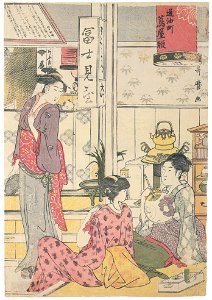 Kitagawa Utamaro – Women Resting at the Fujimiya Teahouse [Right] [from Ukiyo-e shuka. Museum of Fine Arts, Boston III]. Free illustration for personal and commercial use.