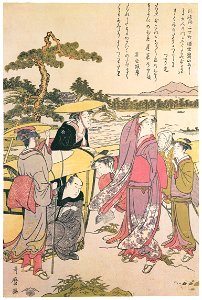 Kitagawa Utamaro – Travellers on the Road at Miho no Matsubara [Left] [from Ukiyo-e shuka. Museum of Fine Arts, Boston III]. Free illustration for personal and commercial use.