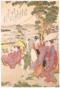 Kitagawa Utamaro – Travellers on the Road at Miho no Matsubara [Right] [from Ukiyo-e shuka. Museum of Fine Arts, Boston III]. Free illustration for personal and commercial use.