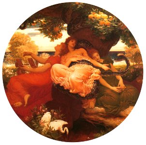 Frederic Leighton – The Garden of the Hesperides [from Frederick Lord Leighton]. Free illustration for personal and commercial use.