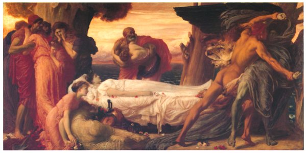 Frederic Leighton – Hercules Wrestling with Death for the Body of Alcestis [from Frederick Lord Leighton]. Free illustration for personal and commercial use.