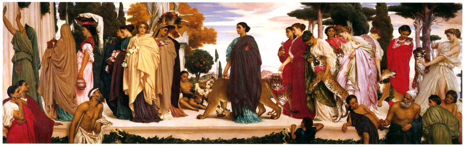 Frederic Leighton – Syracusan Bride leading Wild Animals in Procession to the Temple of Diana [from Frederick Lord Leighton]. Free illustration for personal and commercial use.